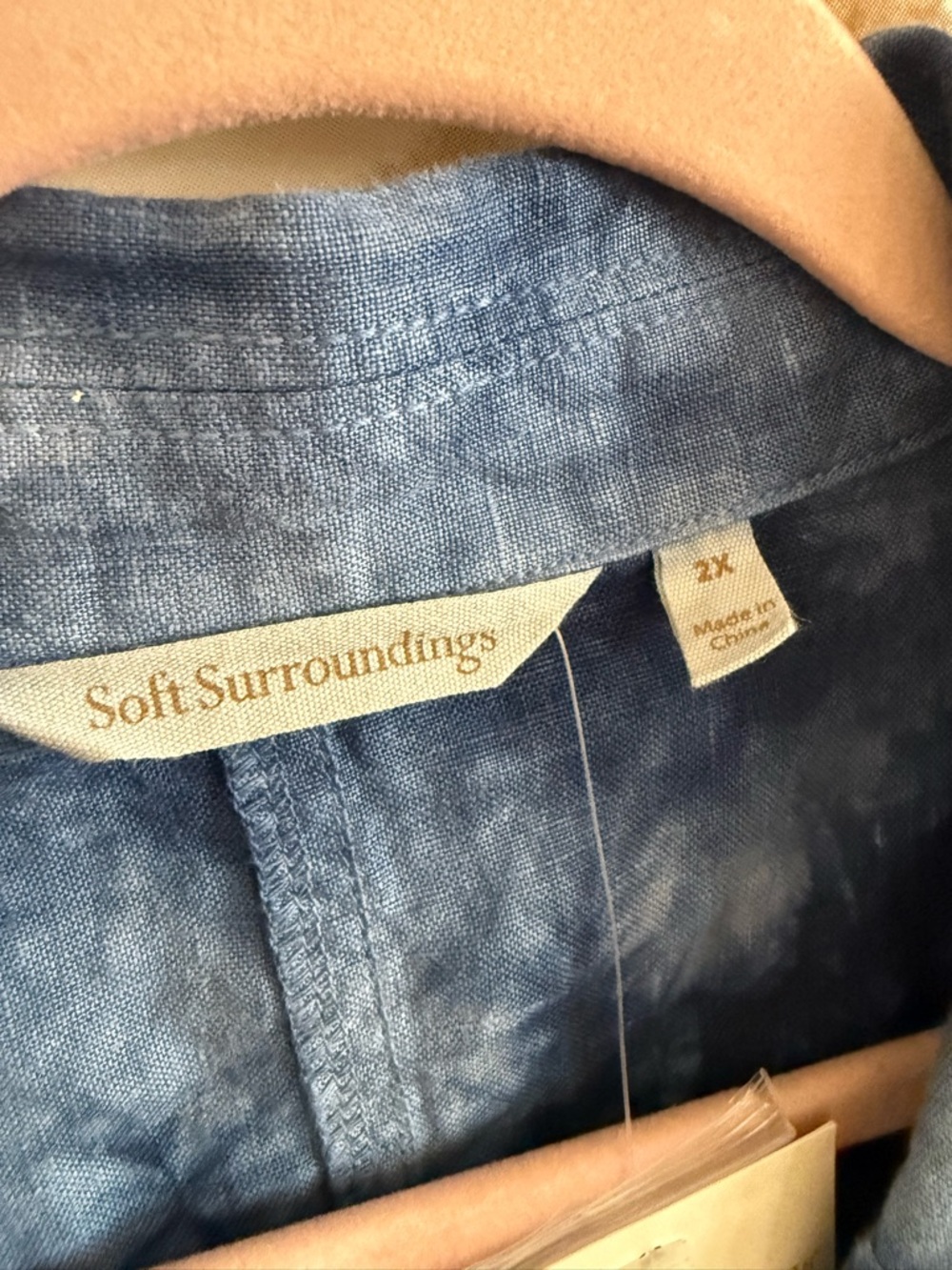 Soft Surroundings Eza 100% Linen Blue Tie Dye Top 2X Plus Pockets - Picture 5 of 11